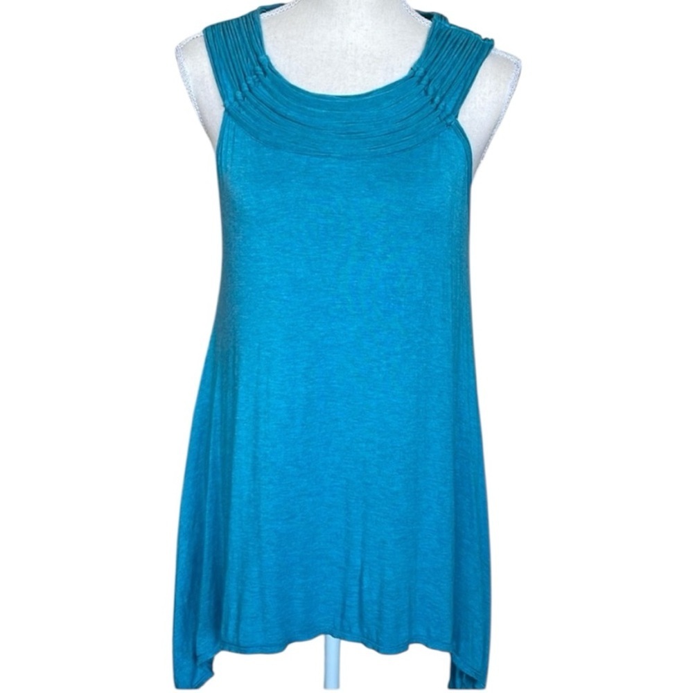 Max Edition Pleated Halter Neck Swing Top Teal Blue Polished Jersey Knit Large - Picture 12 of 13
